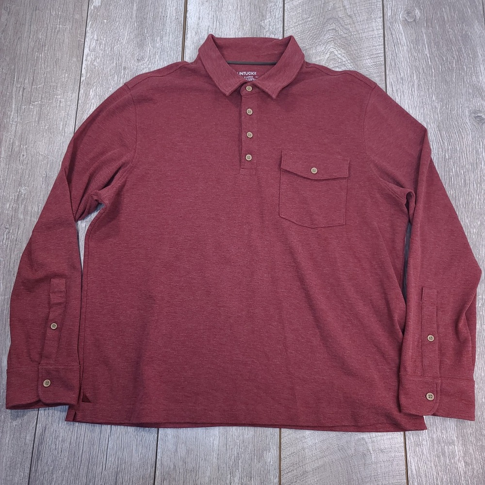UNTUCKit Polo Shirt Mens XL Burgundy Matthieu Long Sleeve Pocket Preppy Top